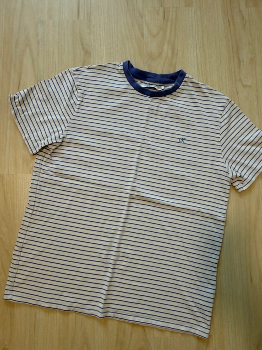 Calvin Klein Cream Tee with Navy Stripes